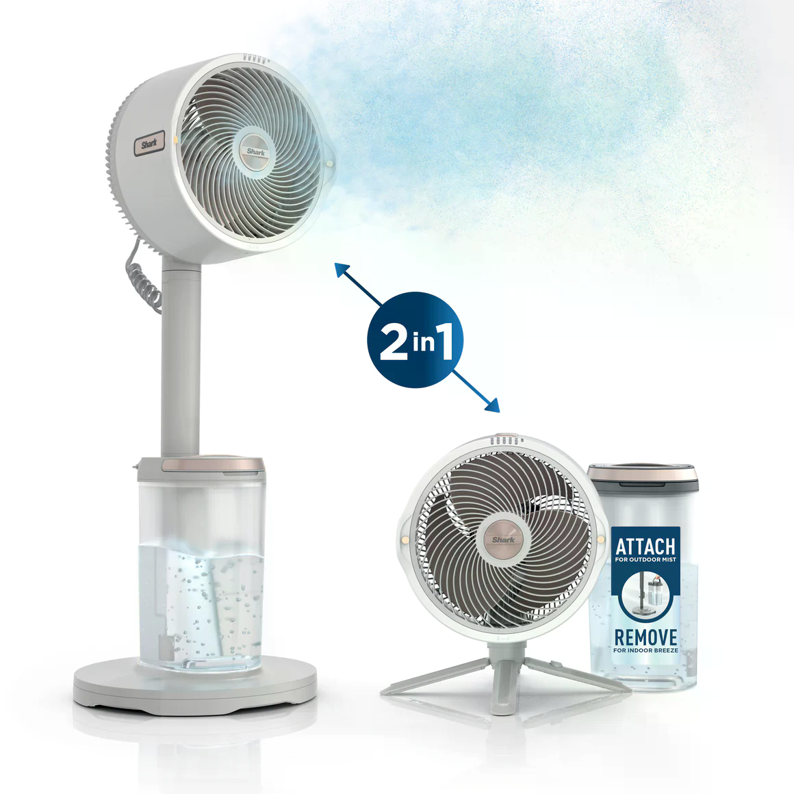 Shark FlexBreeze ProMist Taşınabilir Buharlı Fan – İç ve Dış Mekan Uyumlu, Beyaz